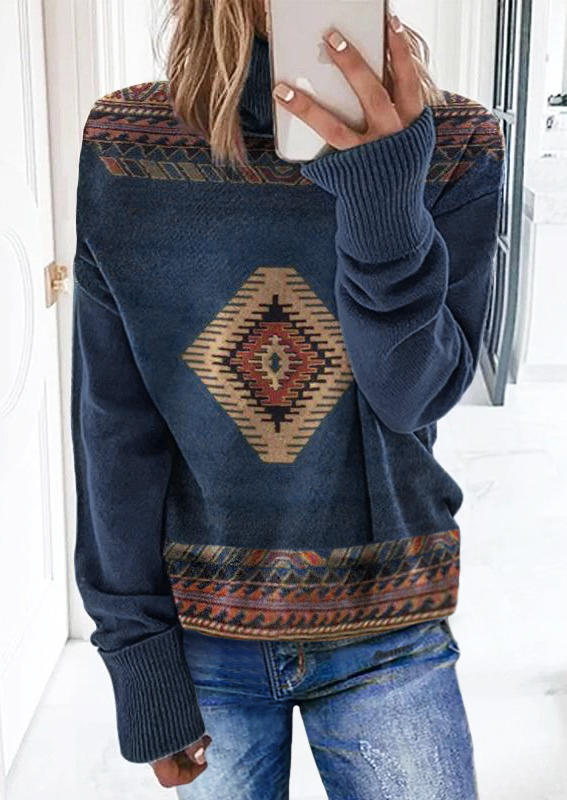 

Aztec Geometric Long Sleeve Sweatshirt - Blue, 524876