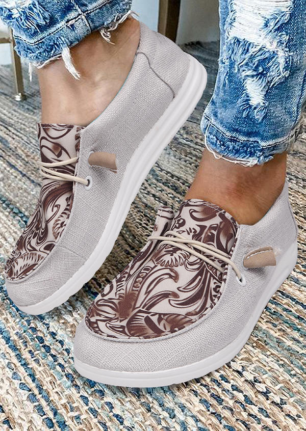 

Leaf Round Toe Flat Sneakers - Gray, 525096