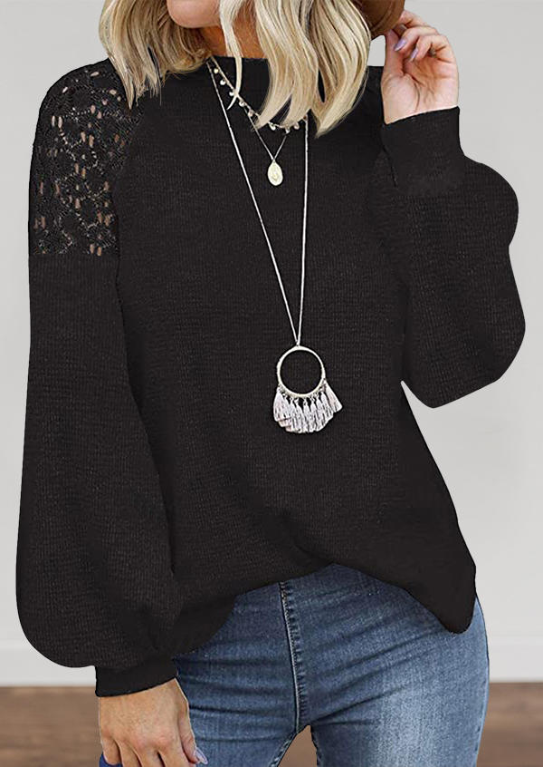 

Lace Lantern Sleeve Blouse - Black, 525239