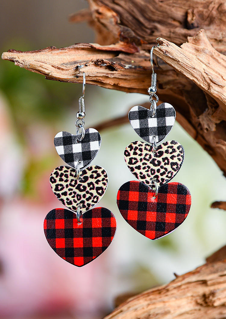 

Plaid Leopard Loce Heart Pendant Earrings, Multicolor, 525311