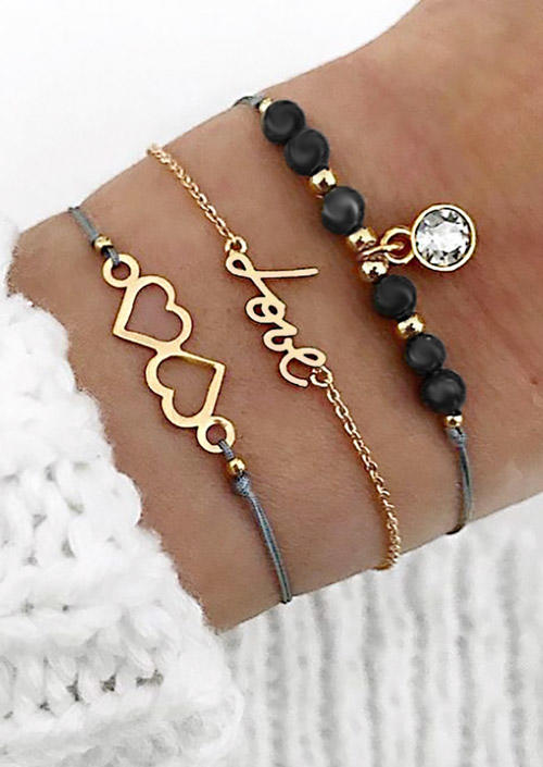

3Pcs Love Heart Beading Bracelet Set, Gold, 525497