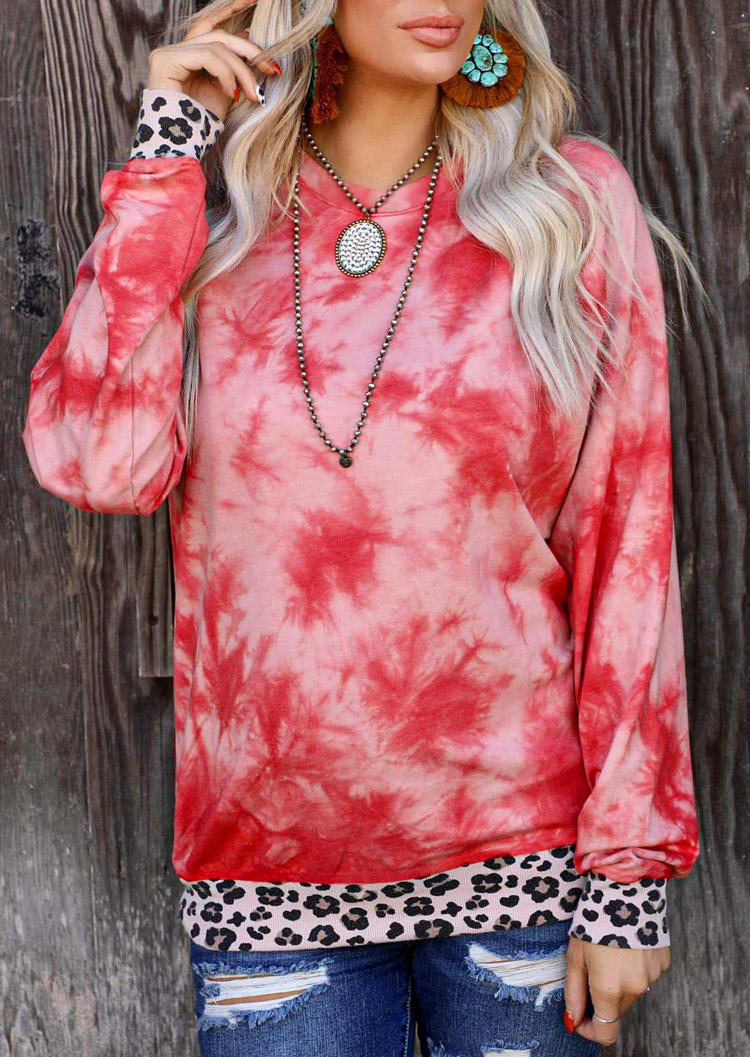 

Leopard Tie Dye Long Sleeve Blouse - Red, 525505