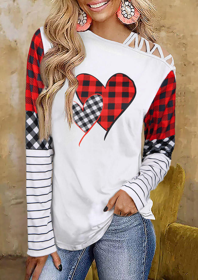 

Plaid Striped Criss-Cross Blouse - White, 525132