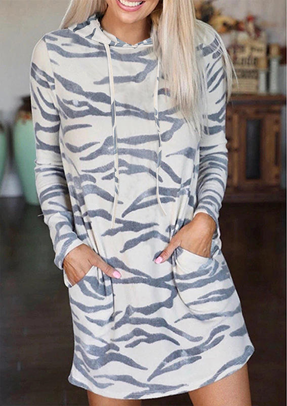 Camouflage Pocket Hooded Mini Dress, Multicolor, 525172