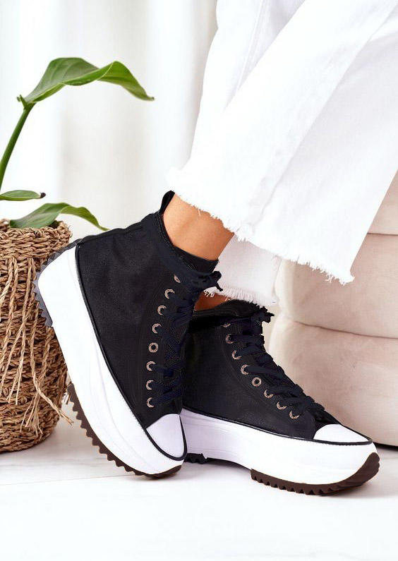 

Platform High-top Lace Up Sneakers - Black, 525266