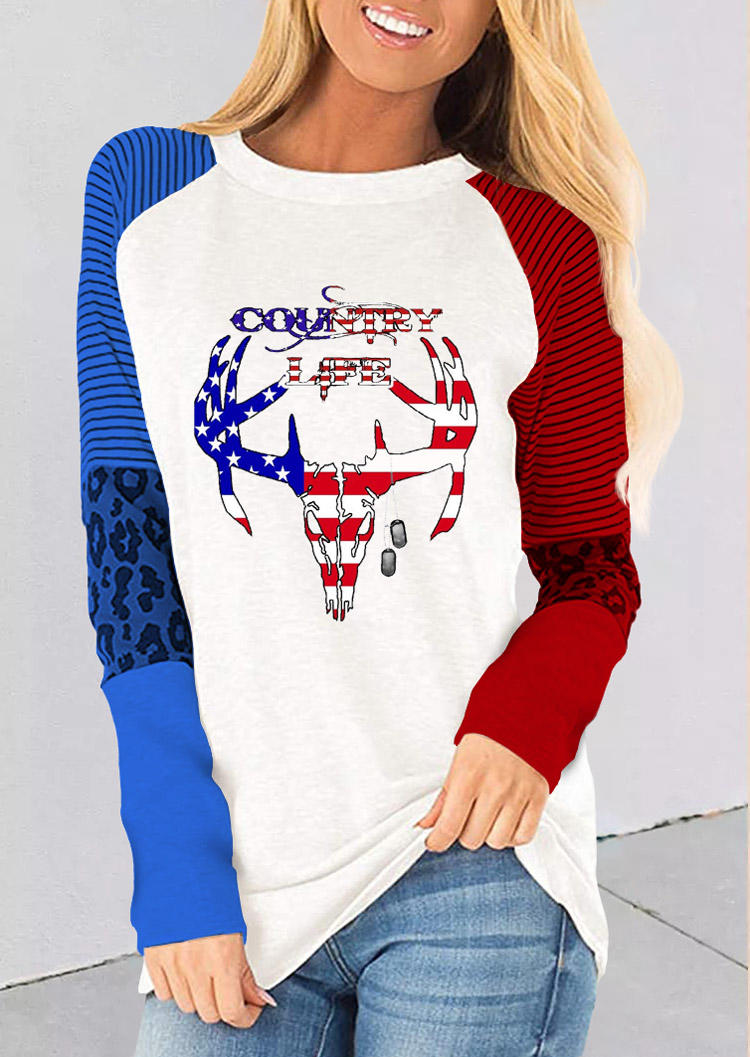 

Country Life Striped Leopard Blouse - White, 525411