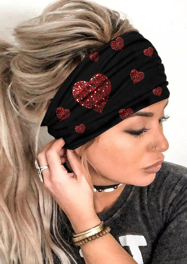 

Valentine Glitter Heart Wide Headband, Black, 525594