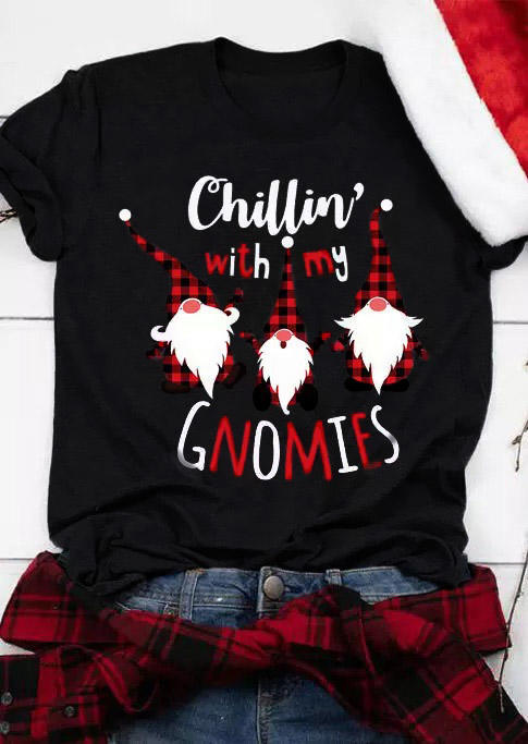 

Chillin' With My Gnomies Plaid T-Shirt Tee - Black, 525783