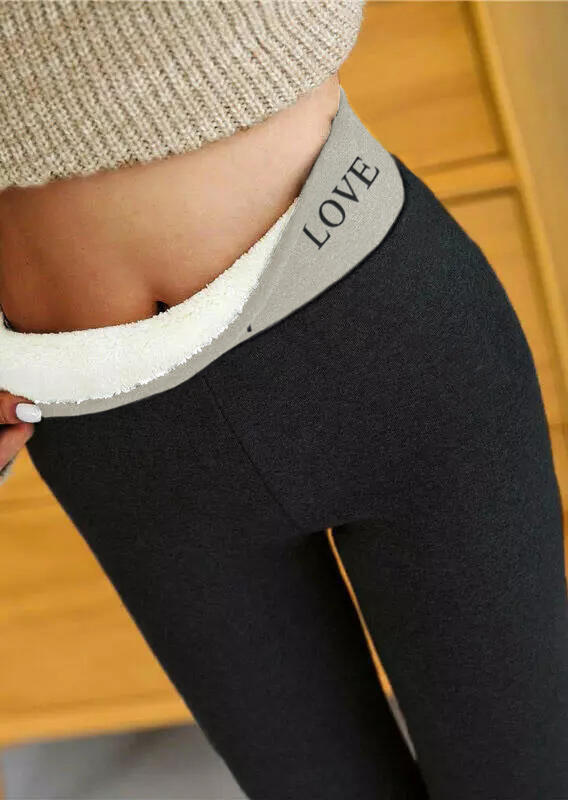 

Love Thickened Warm Fleece Skinny Leggings - Black, 524954