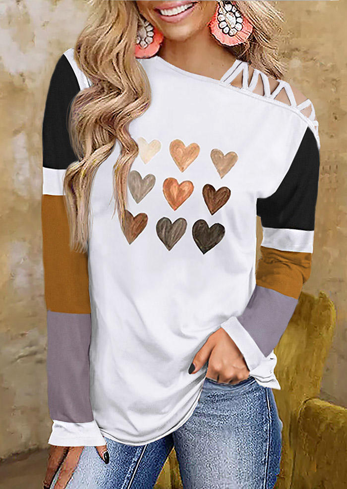 

Heart One Sided Cold Shoulder Blouse - White, 525135