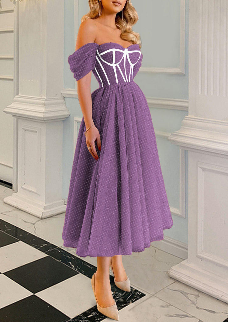 

Polka Dot Open Back Mesh Prom Dress - Purple, 525633