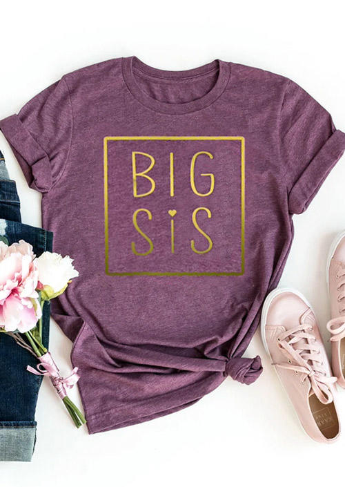 

Big Sis Big Sister O-Neck T-Shirt Tee - Plum, 525666