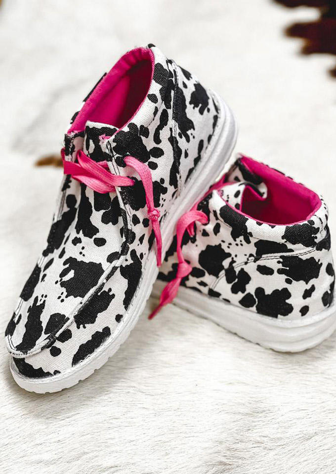 

Cow Leopard Round Toe Flat Sneakers, 525823