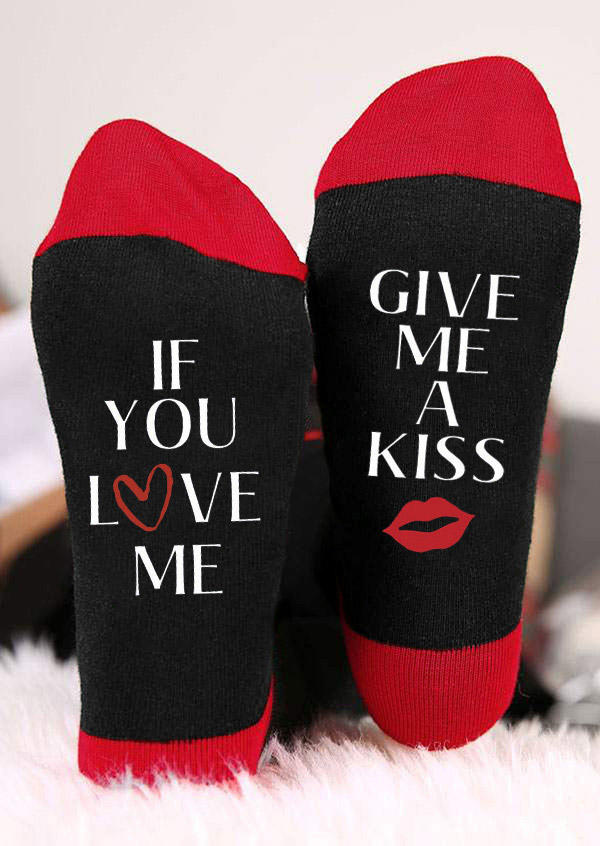 

Valentine If You Love Me Give Me A Kiss Lips Crew Socks, Black, 525838