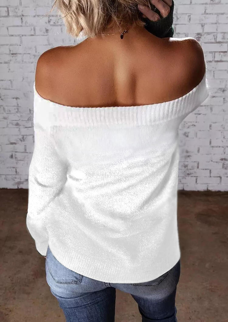 Snowman Face Off Shoulder Sweater - White