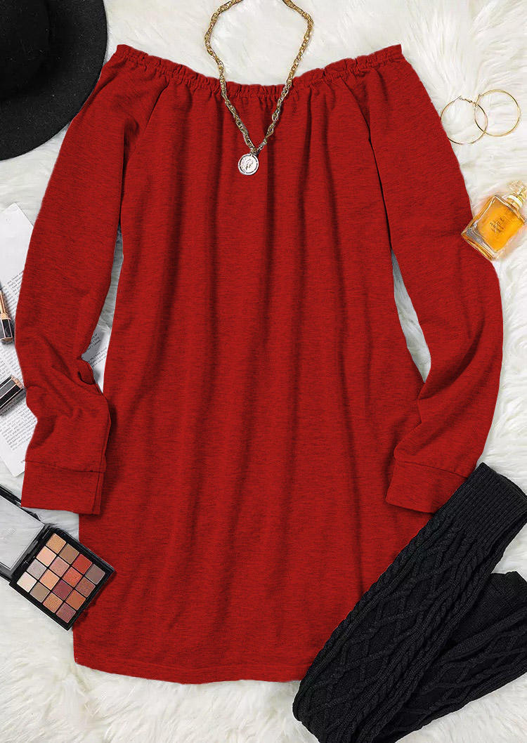 Off Shoulder Long Sleeve Sweatshirt Mini Dress - Red