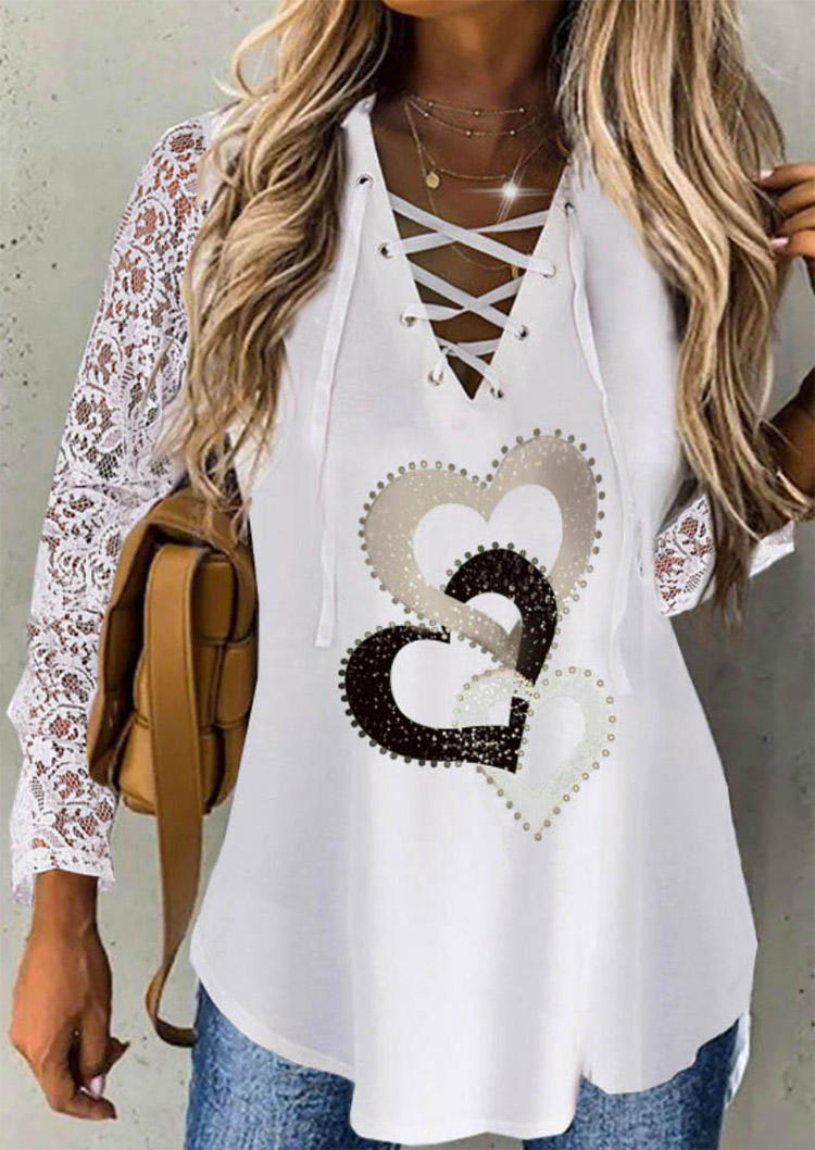 

Lace Up Heart Blouse - White, 524641