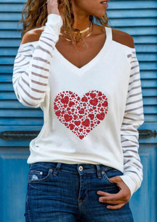 

Valentine Heart Striped Blouse - White, 525107