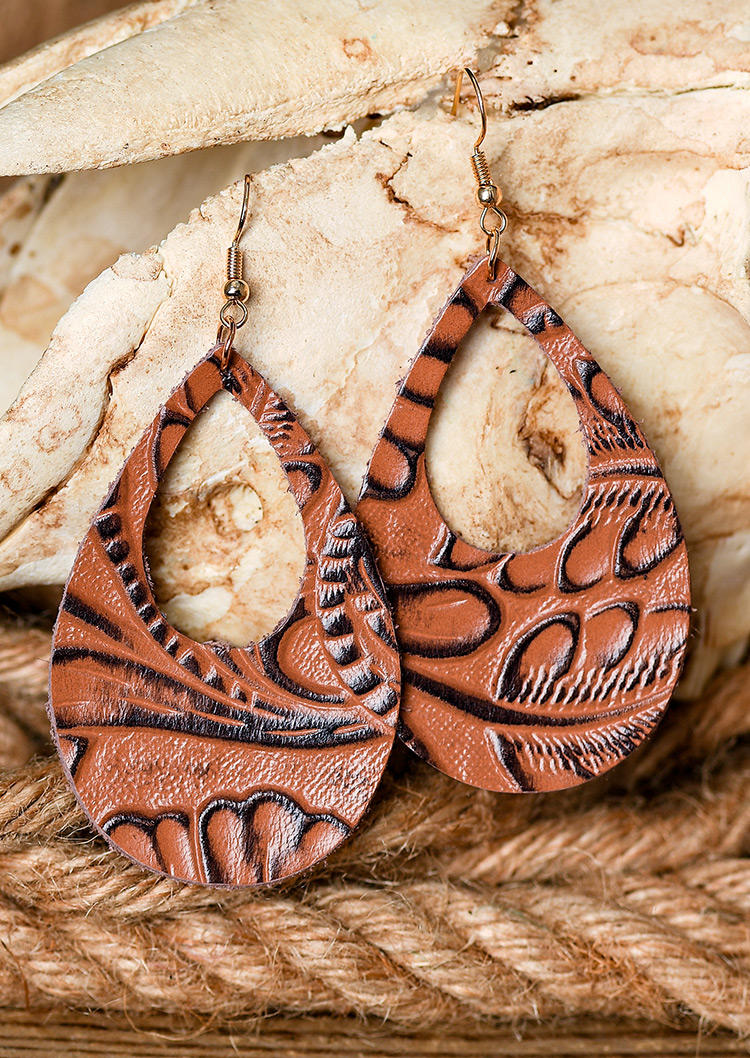 

Vintage Embossed Hollow Out Earrings, Brown, 525269