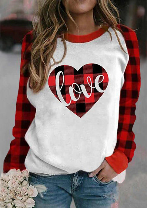

Love Heart Plaid Long Sleeve Blouse - White, 525401