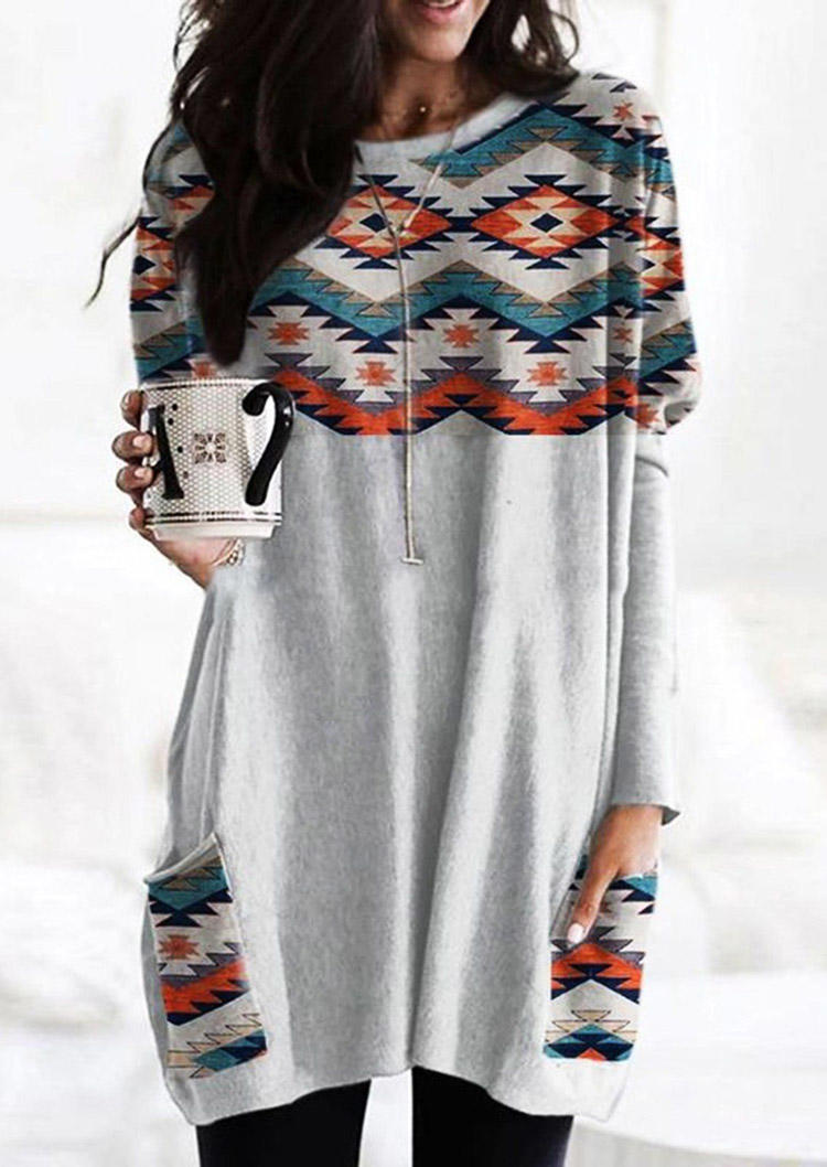 Aztec Geometric Western Pocket Mini Dress