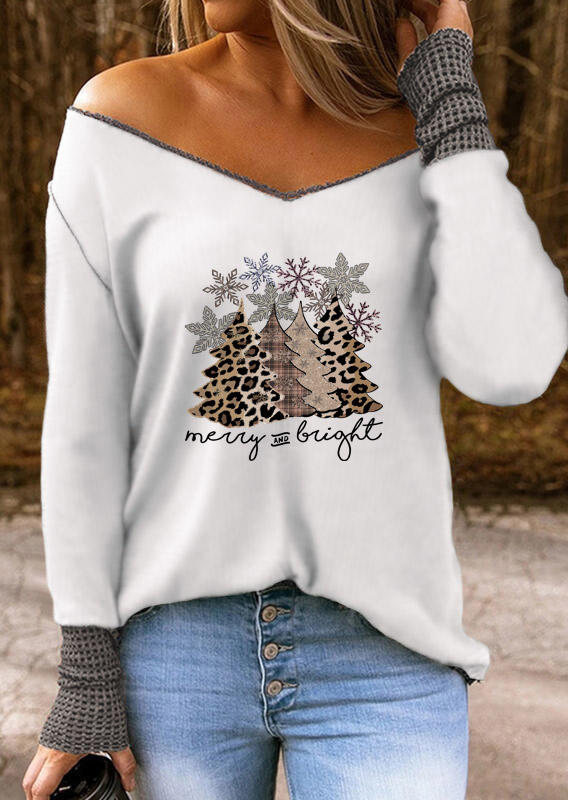 

Tree Leopard Snowflake Waffle Blouse - White, 524252