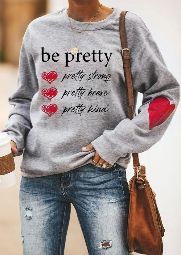 Buy Be Pretty Heart Long Sleeve Sweatshirt - Gray. Picture