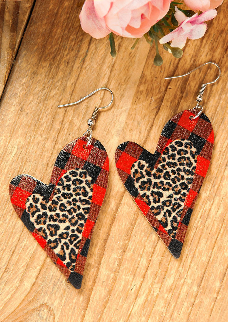 

Plaid Leopard Heart Hook Earrings, Multicolor, 525350