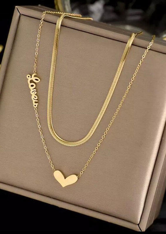 

2Pcs Valentine Love Heart Necklace, Gold;silver, 525457