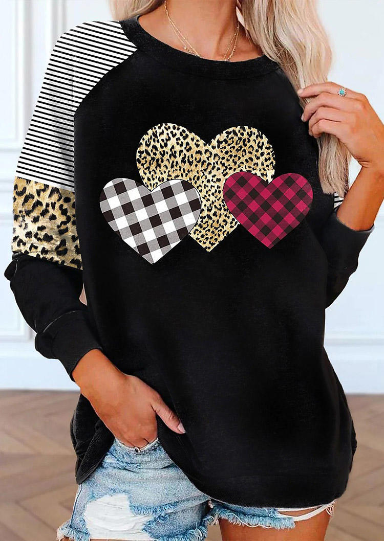 

Striped Plaid Leopard Heart T-Shirt Tee - Black, 525480