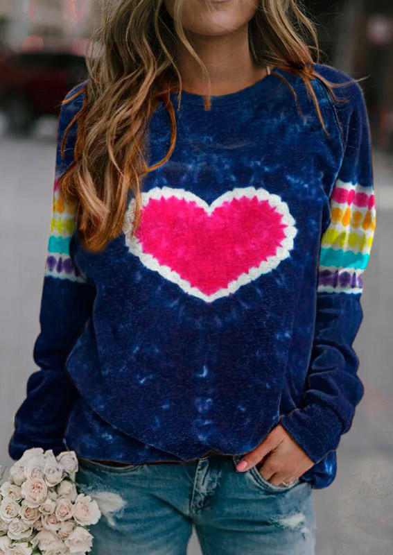 Rainbow Love Heart Pullover Sweatshirt - Deep Blue