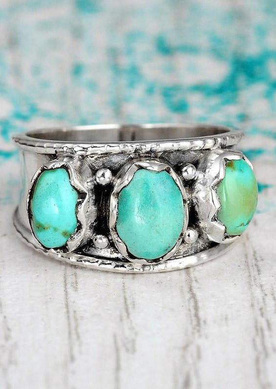 

Turquoise Bohemian Wide Ring - Cyan, 525604
