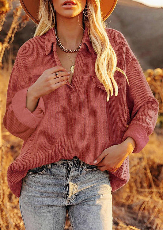 

Corduroy Long Sleeve Shirt Coat - Brick Red, 525638