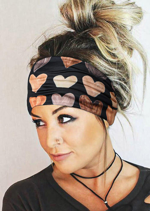 

Love Heart Elastic Wide Headband, Black, 525648