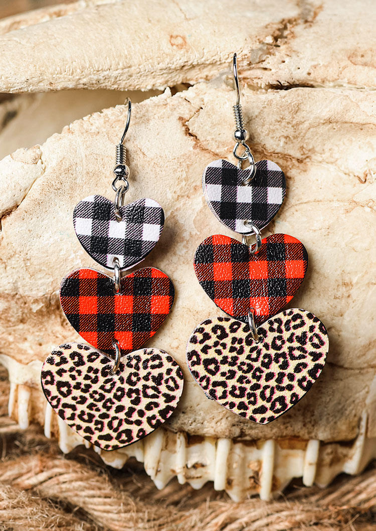Valentine Heart Plaid Leopard Earrings