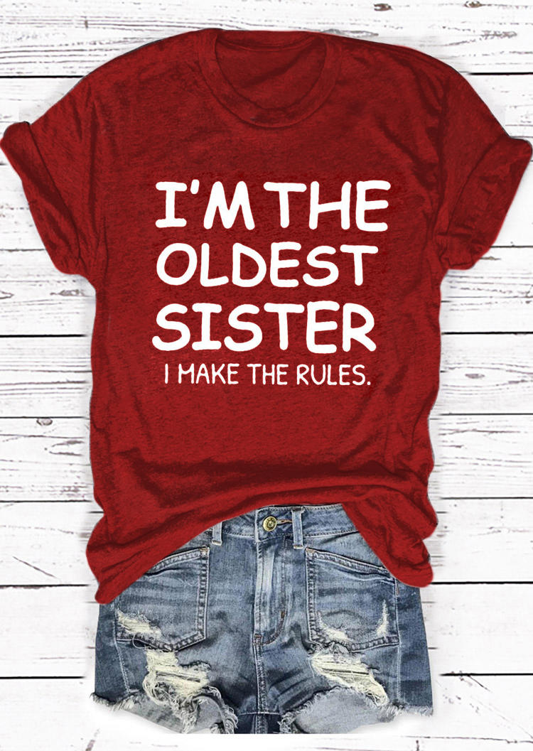 

I' The Oldest Sister O-Neck T-Shirt Tee - Red, 526111