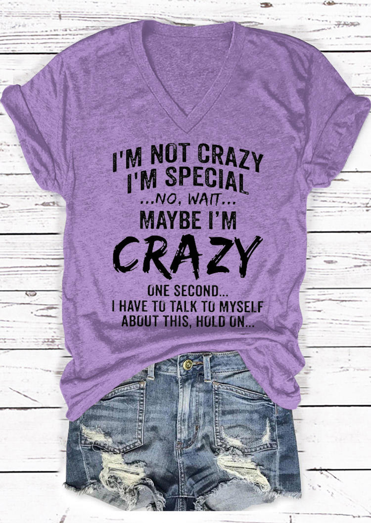 

I' Not Crazy I' Special V-Neck T-Shirt Tee - Purple, 526151
