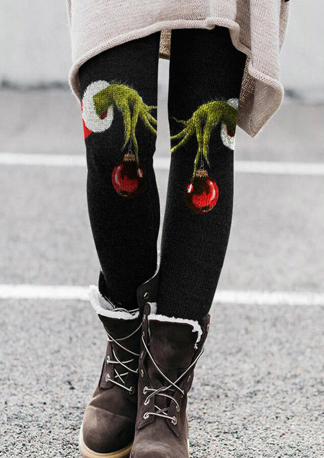 

Christmas Cartoon Hand Ball Elastic Waist Leggings - Black, 523372