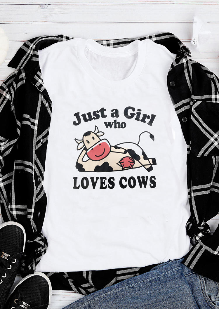 

Just A Girl Who Loves Cows T-Shirt Tee - White, 525015