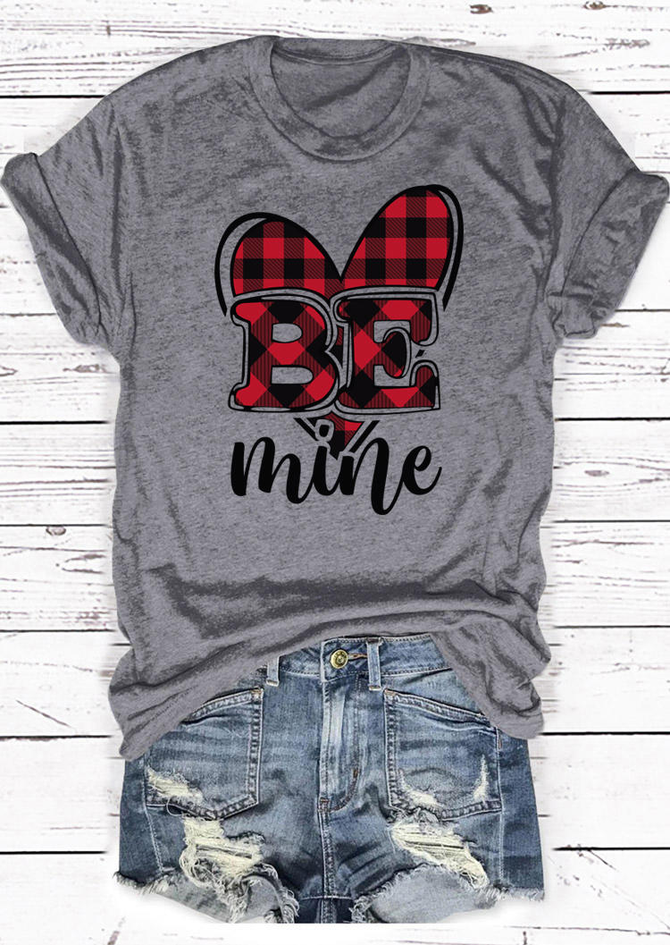 

Plaid Heart Be Mine T-Shirt Tee - Gray, 525058