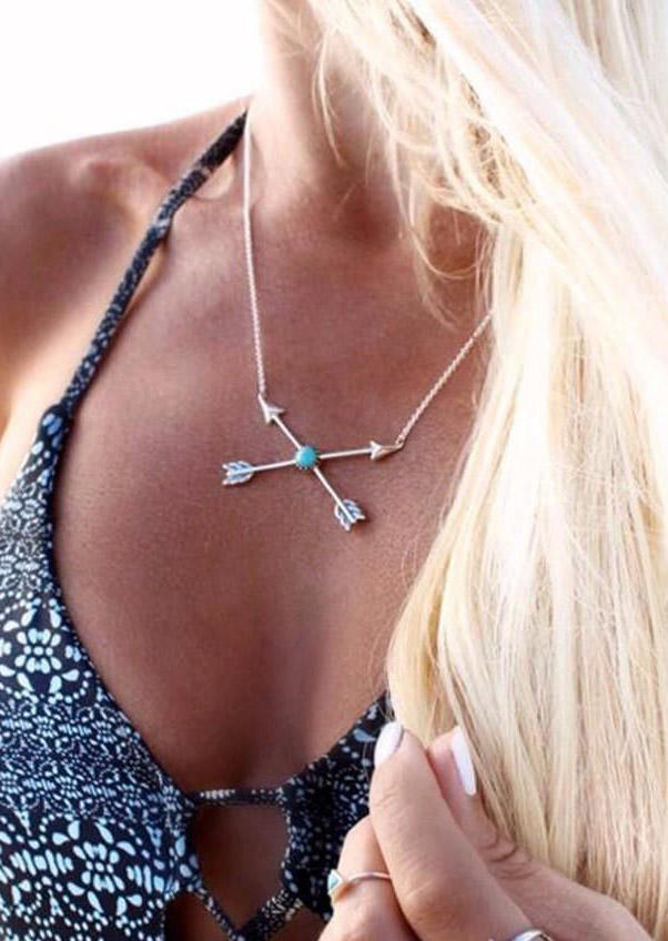 

Turquoise Arrow Alloy Necklace, Silver, 525600