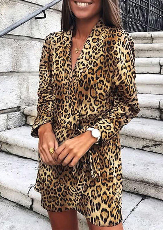 

Leopard Wrap Long Sleeve Mini Dress, 525645