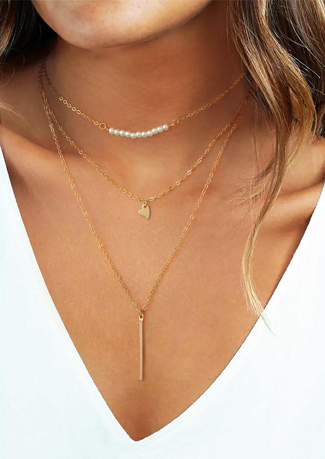 

Pearls Heart Multi-Layered Pendant Necklace, Gold, 525656