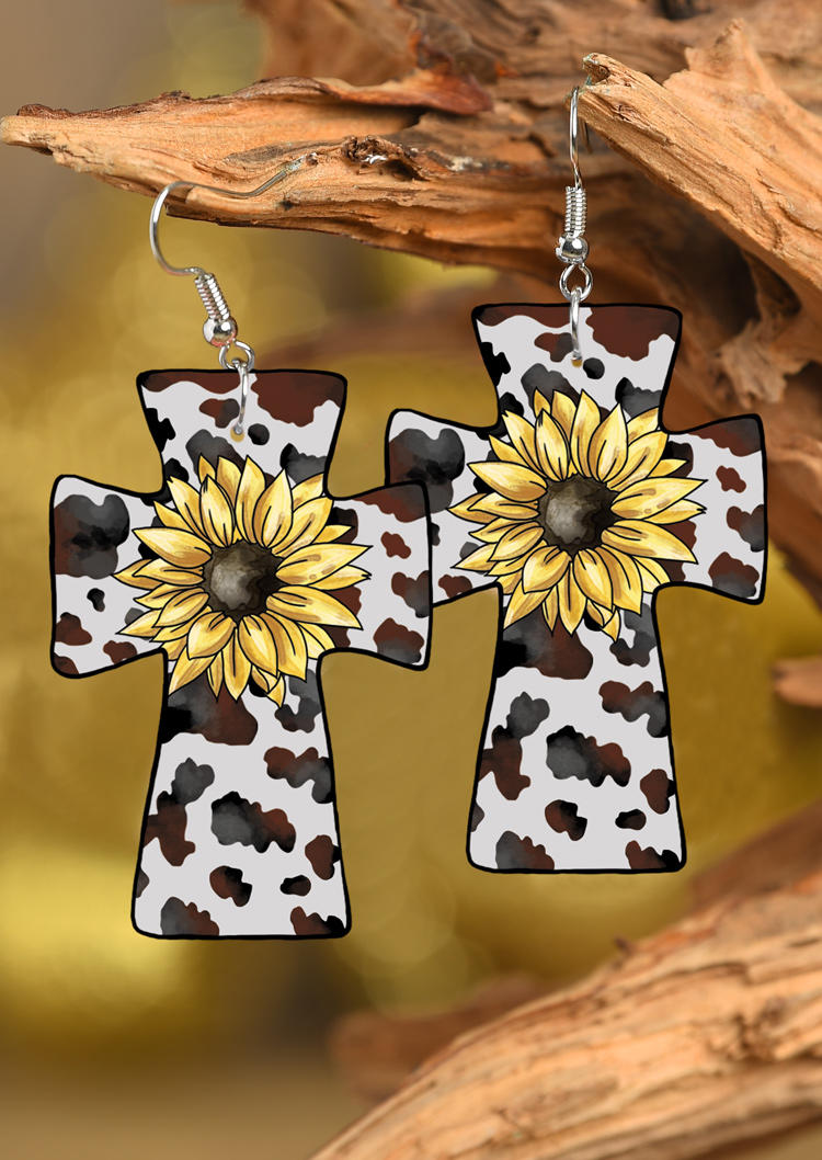 

Cow Leopard Sunflower Cross Earrings, Multicolor, 525816