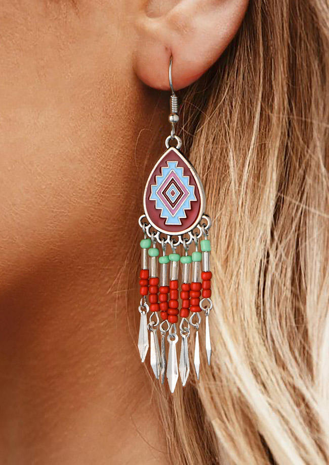 Aztec Geometric Tassel Earrings