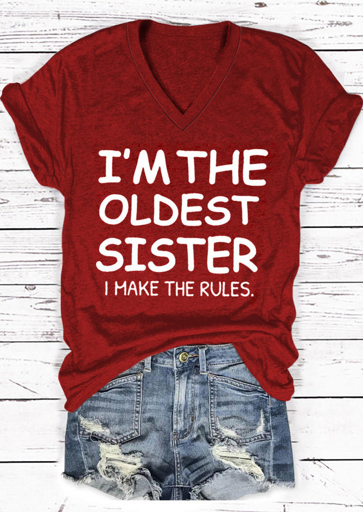 

I' The Oldest Sister V-Neck T-Shirt Tee - Red, 526112