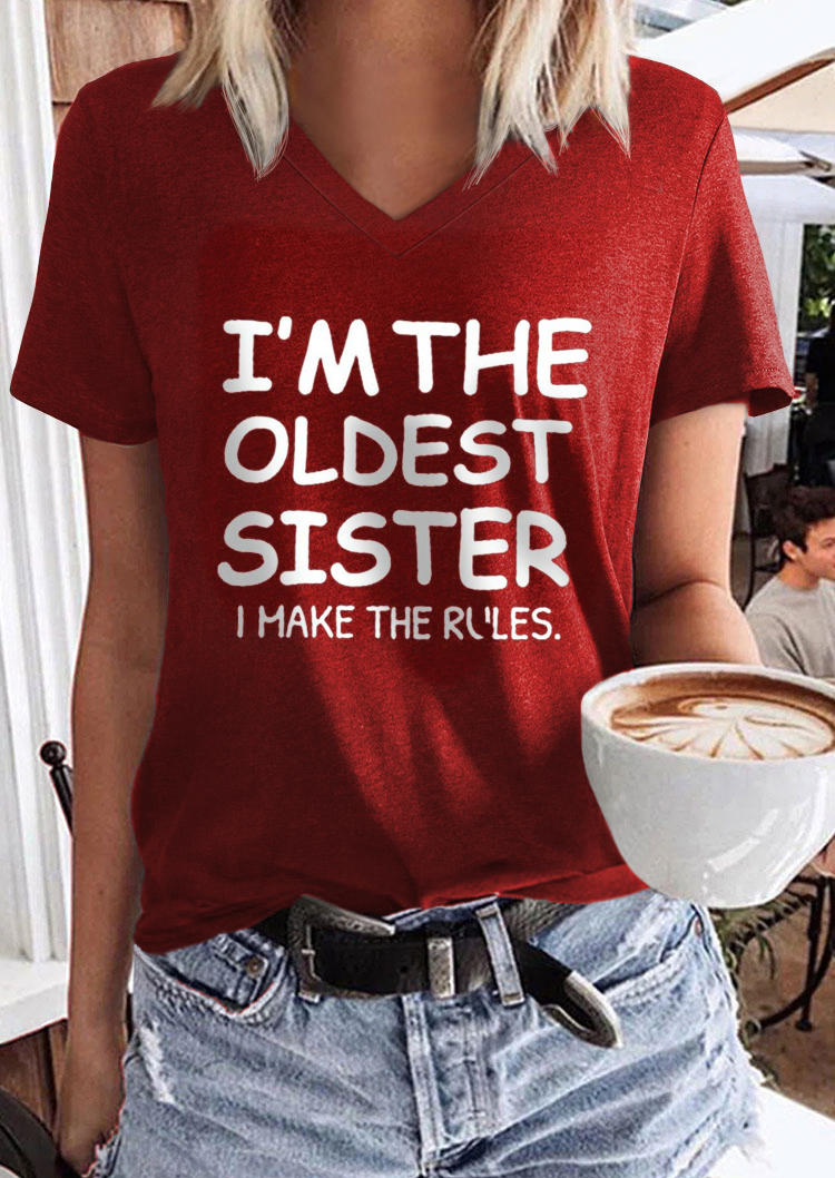 I'm The Oldest Sister V-Neck T-Shirt Tee - Red