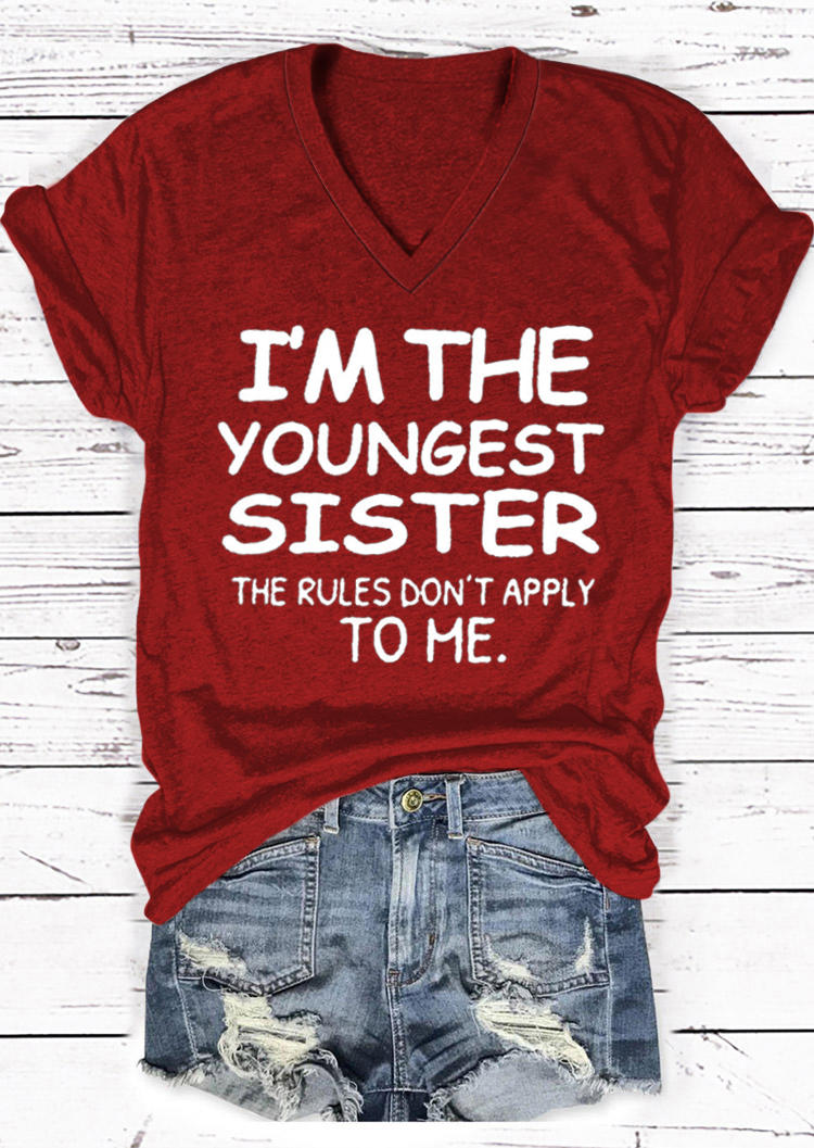 

I' The Youngest Sister V-Neck T-Shirt Tee - Red, 526152
