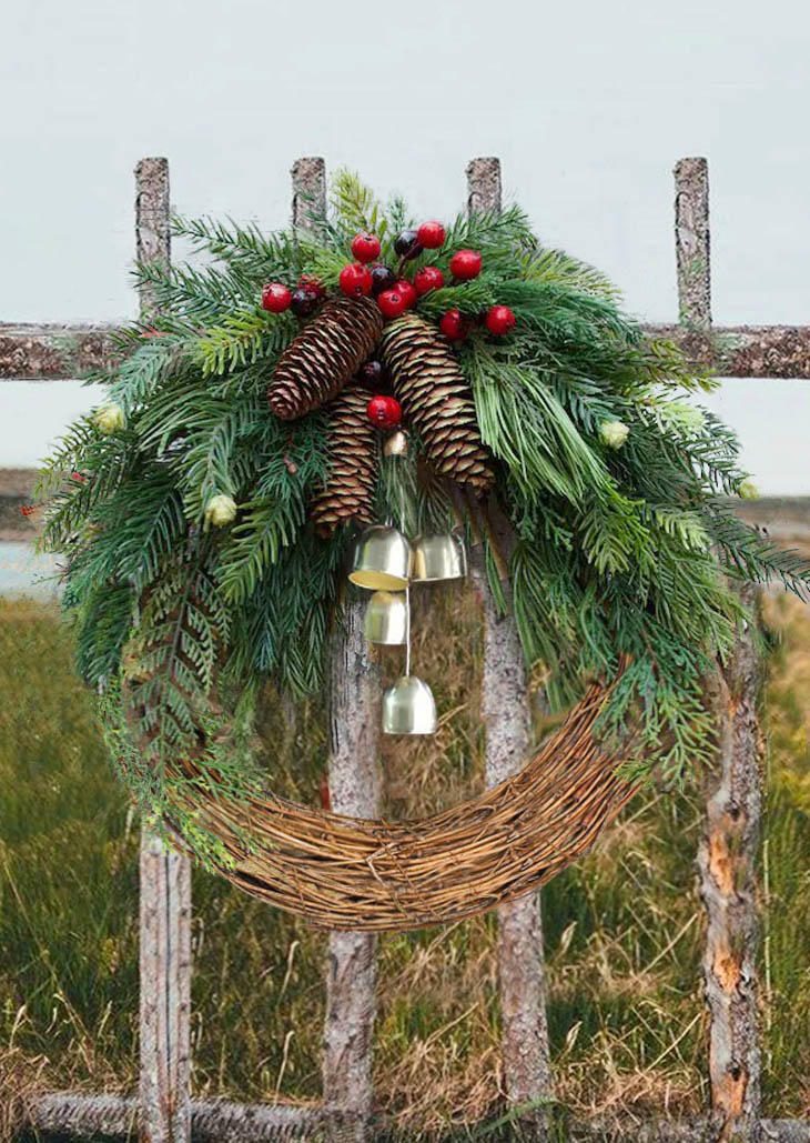 

Christmas Pine Cone Bell Wreath Decoration Ornament, Brown, 521431
