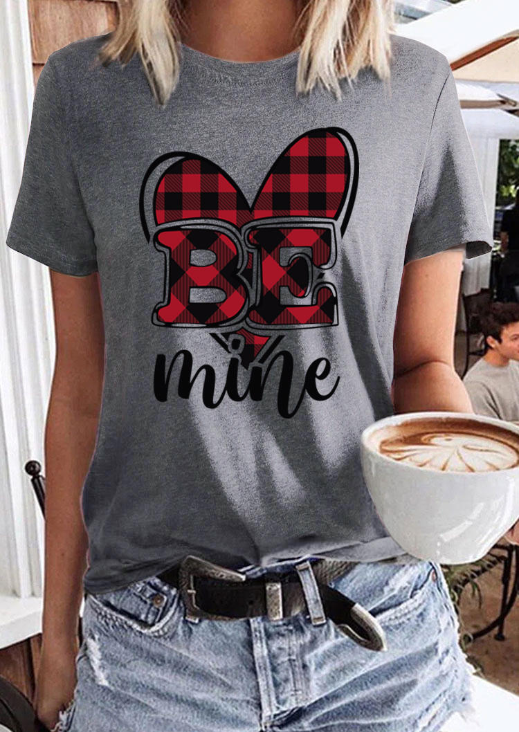 Plaid Heart Be Mine T-Shirt Tee - Gray